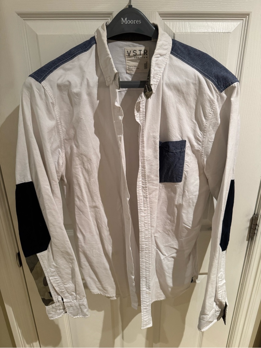 VSTR White Button-Up shirt with Navy, Camo and Corduroy Accents